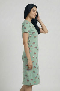 Zivame Farm Lore Knit Cotton Mid Length Nightdress - Cameo Green — thumbnail 4